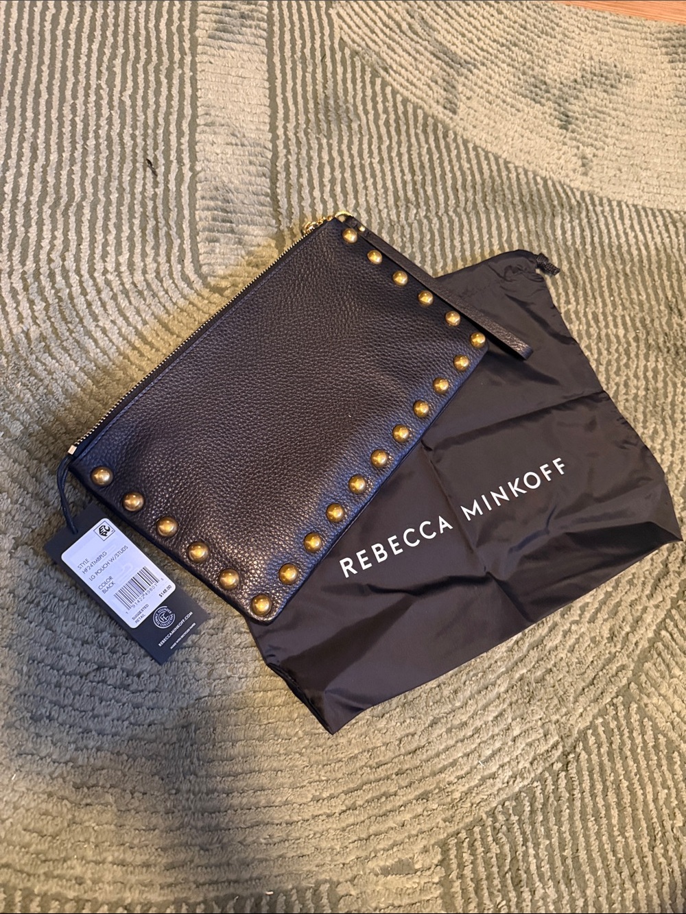 Rebecca Minkoff Black Pebbled Leather Studded Wristlet